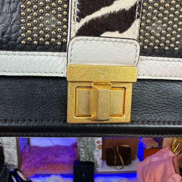 MCM Calfhair Zebra print Calf Skin Visetos Little Veronika Satchel Black Crossbo - Picture 8 of 16